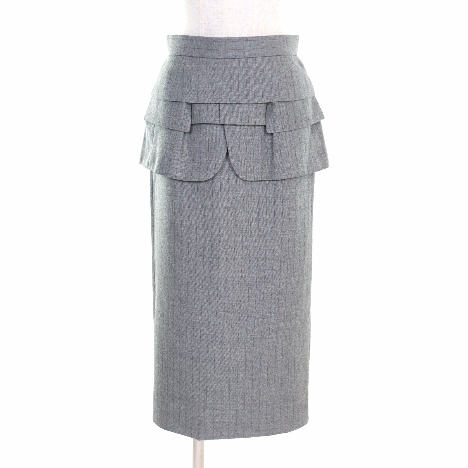 極美品○Sacai サカイ 23-06991 Chalk Stripe Skirt ウール100% ティアード ストライプ柄 スカート グレー系 1 日本製 正規品 レディース【中古】