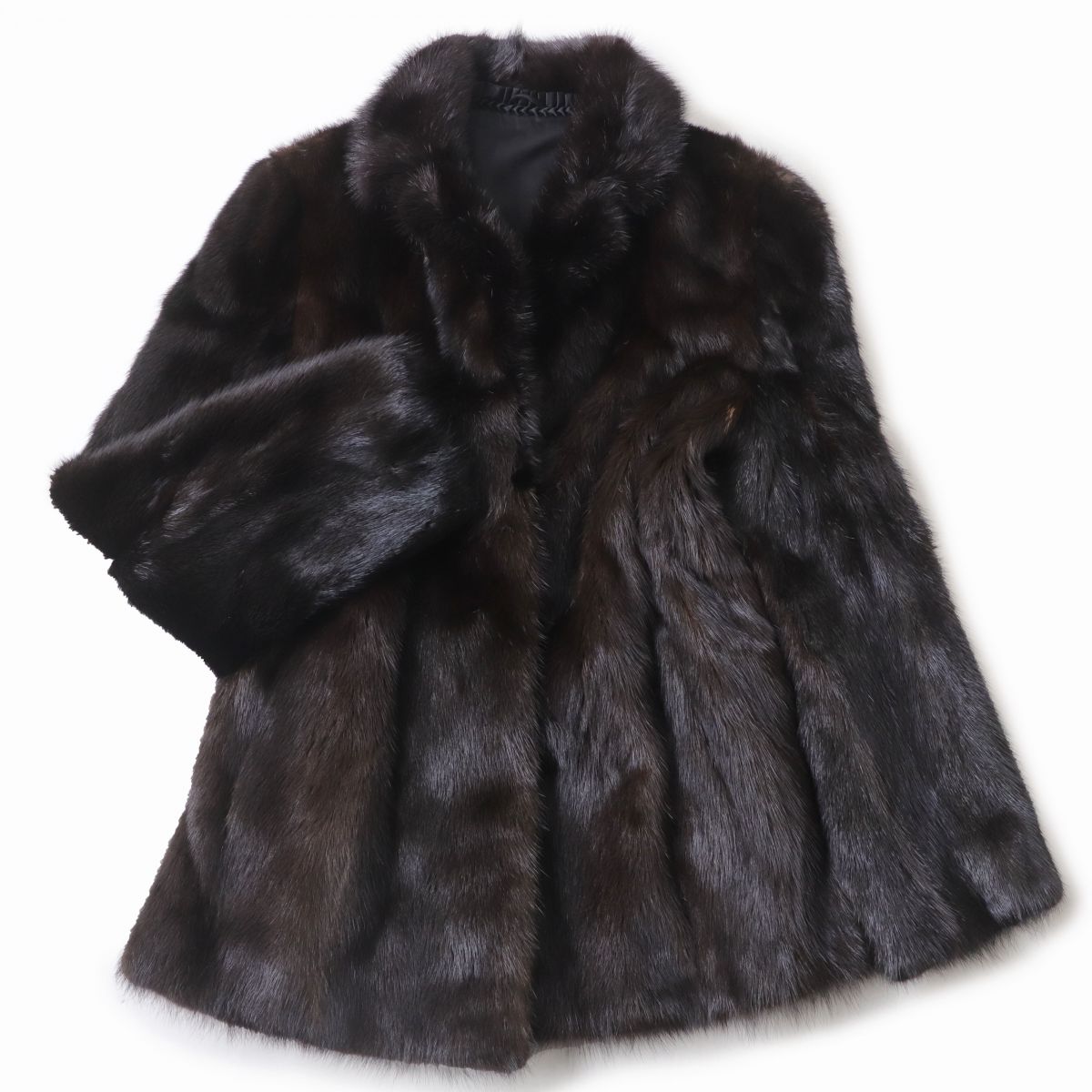 極美品☆MINK ミンク 本毛皮コート ダークブラウン 13号 毛質艶やか・柔らか◎【中古】