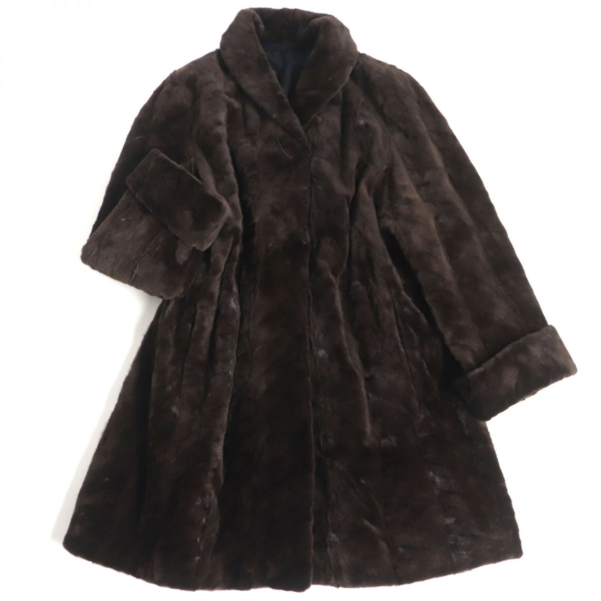 極美品▼MINK シェアードミンク 本毛皮セミロングコート ダークブラウン 毛質柔らか◎【中古】
