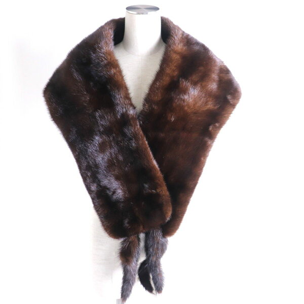 美品▼OS FUR　MINK　ミンク　房付き　本毛皮ショール/ストール　ダークブラウン　毛質艶やか・柔らか◎【中古】