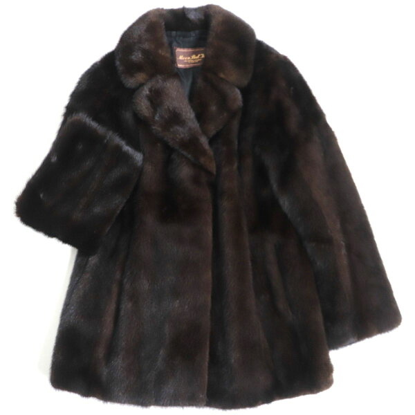 美品▼MOONBAT　ムーンバット　MINK　ミンク　裏地ロゴ柄　本毛皮コート　ダークブラウン　毛質艶やか・柔らか◎【中古】