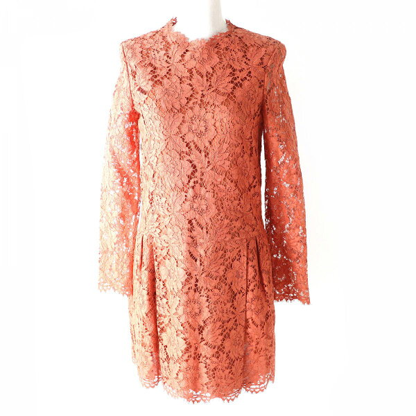 【ドンドン見直し】美品△正規品 VALENTINO ヴァレンティノ HB3VSINO V7C264B フローラルレース 長袖 ミニドレス／ワンピース オレンジブラウン系 40 伊製【中古】