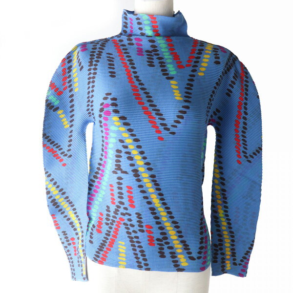 極美品☆正規品 me ISSEY MIYAKE ミーイッセイミヤケ MI21FJ531 長袖 ハイネック カットソー/トップス ブルー系 マルチカラー レディース【中古】
