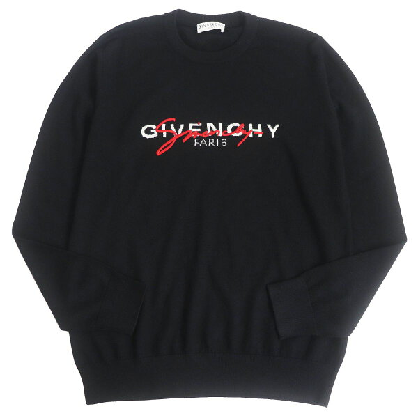 美品□19AW GIVENCHY/ジバンシィ BM90B1404X シグネチャーロゴ エンブロイダリー ウール100％ 長袖ニット/セーター ブラック XL 伊製 正規【中古】