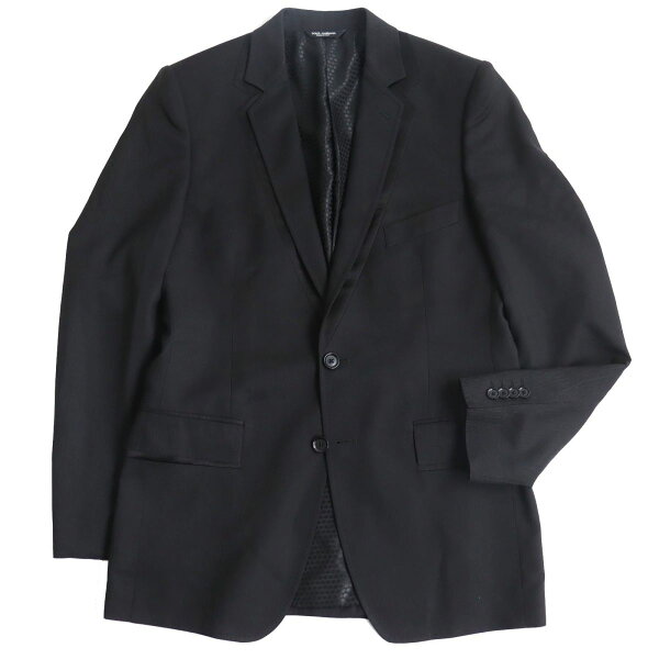 美品●黒タグ DOLCE&GABBANA ドルチェ＆ガッバーナ バージンウール デザイン ストライプ シングル テーラードジャケット 黒 46 伊製 正規品【中古】
