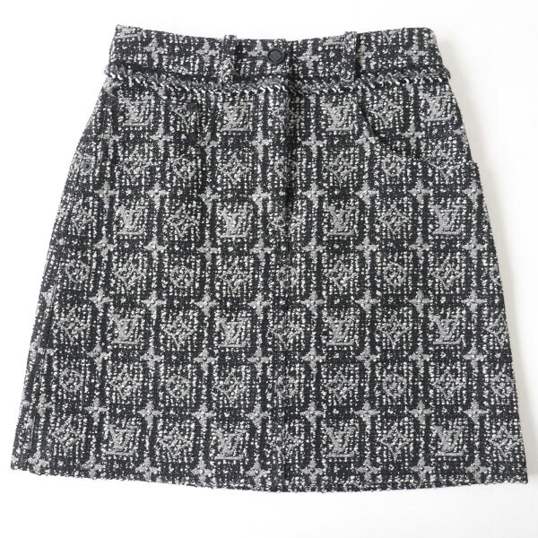 極美品☆正規品 LOUIS VUITTON ルイヴィトン 21AW モノグラム ツイード 台形スカート ブラック×グレー 34 レディース イタリア製【中古】