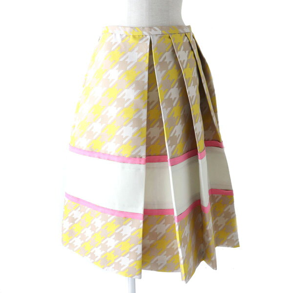 未使用品★19年 MARNI マル二 GOMA0074MQ Macro Houndstooth Skirt 千鳥格子柄 膝丈 プリーツスカート レディース マルチカラー 38 タグ付【中古】
