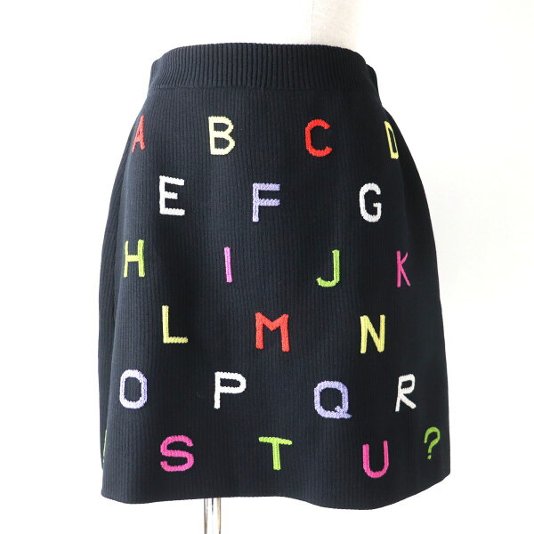 極美品★正規品 CHANEL シャネル 01A P18486 アルファベットデザイン ニットスカート／台形スカート ブラック×マルチ 38 フランス製【中古】