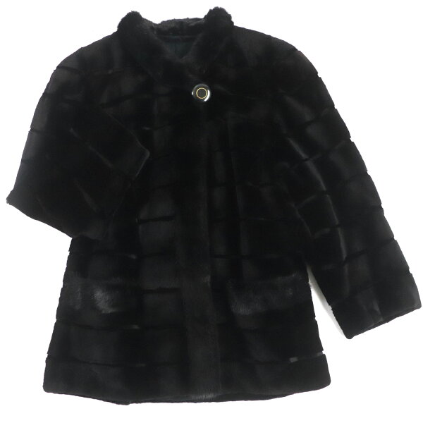 極美品▼SAGA MINK サガミンク シェアードミンク MINK 切替 本毛皮コート ブラック F レディース 毛質柔らか◎【中古】