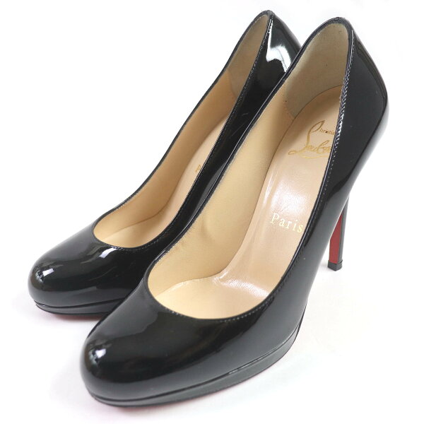 極美品□Christian Louboutin クリスチャンルブタン NEW SIMPLE PUMP 120 パテントレザー ヒール パンプス ブラック 35 箱・保存袋付き イタリア製 レディース【中古】