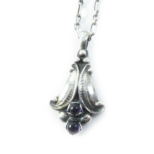 美品◎Georg Jensen ジョージジェンセン 1993 イヤー ネックレス／ペンダント SV925 アメジスト シルバー パープル 重量14.6g レディース【中古】