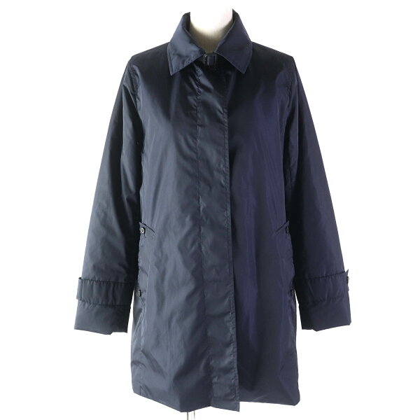 未使用品△Aquascutum アクアスキュータム ゼブラ柄中綿ライナー付き 比翼仕立て シングル コート ネイビー S 正規品 レディース オススメ◎【中古】