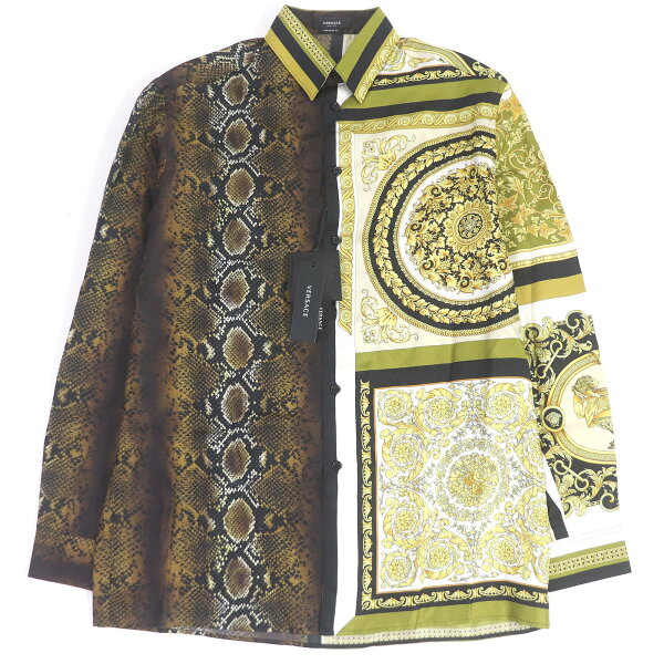 未使用品□VERSACE ヴェルサーチ 2020年製 A84050 シルク100％ バロック メデューサ パイソン柄 長袖シャツ マルチカラー 39 イタリア製 正規品 メンズ【中古】
