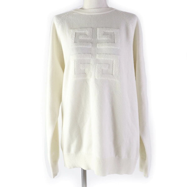 極美品☆GIVENCHY ジバンシィ 23AW BW908N4ZEQ カシミヤ100％ 4G ロゴ 長袖 ニット アイボリー M 正規品 レディース【中古】