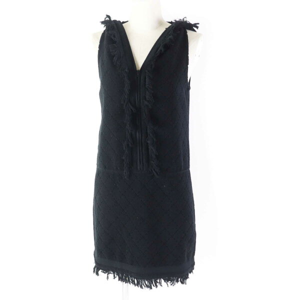 美品◎CHANEL シャネル 15P P51319 コットン100％ パイル生地 ココマーク フード付き ノースリーブ ワンピース ブラック 34 イタリア製 正規品 レディース【中古】