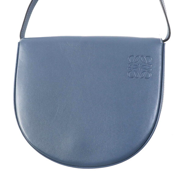 美品◎LOEWE ロエベ アナグラム型押し ヒールポーチ／斜め掛け レザー ショルダーバッグ ブルー 保存袋付き スペイン製 レディース【中古】