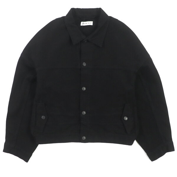 美品▼BALENCIAGA バレンシアガ 21AW 625989 ロゴ入りボタン アップサイドダウン デニムジャケット ブラック 38 正規品 メンズ【中古】