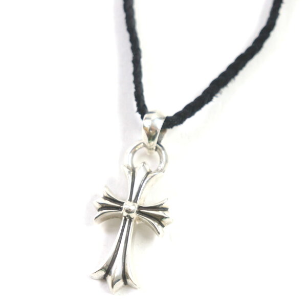 良品▼CHROME HEARTS クロムハーツ スモールCHクロス Wベイル ネックレス SV925 レザー シルバー ブラック 保存袋付き 総重量32.8g メンズ【中古】