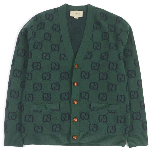 極美品□GUCCI グッチ 678939 ウール GGジャガード くるみボタン ニット セーター カーディガン グリーン XS イタリア製 正規品 メンズ【中古】