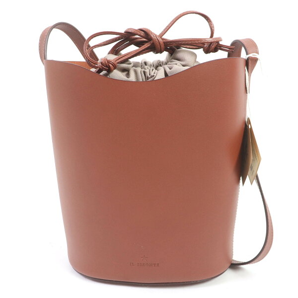 【ドンドン見直し】未使用品□IL BISONTE イルビゾンテ ROSETO BUCKET BAG レザー 巾着 バケツ型 ショルダーバッグ ブラウン(赤寄り) 保存袋付き イタリア製 レディース【中古】