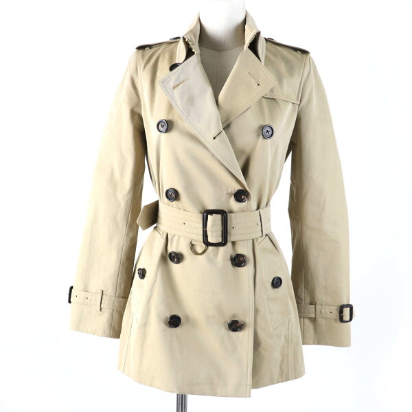 美品☆BURBERRY バーバリー 39000550 ケンジントン コットン100％ 裏地ノバチェック柄 ショート丈 トレンチコート ベージュ 34 レディース【中古】