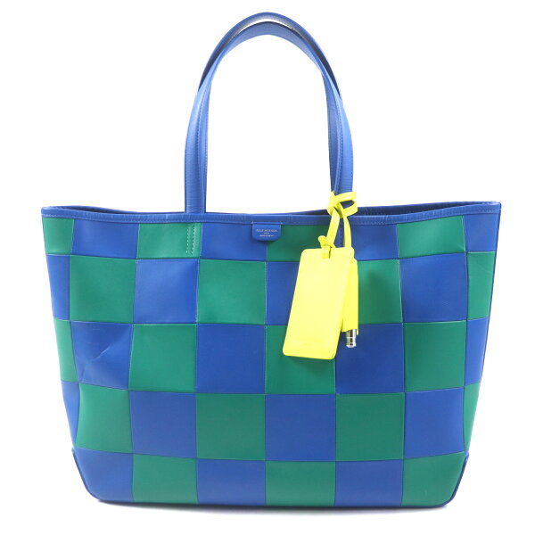 美品▼PELLE MORBIDA ペッレモルビダ PMO-MB064MA MARRAKECH マラケシュ チェック レザー トートバッグ ブルー グリーン 日本製 メンズ【中古】
