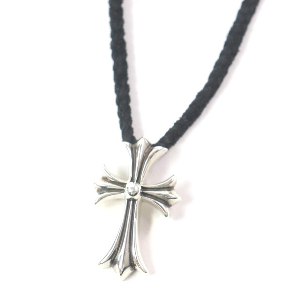 美品▼CHROME HEARTS クロムハーツ スモールCHクロス 2018年購入 ペンダント ネックレス SV925 レザー シルバー ブラック 総重量36.7g メンズ【中古】