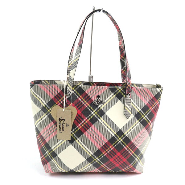 未使用品★Vivienne Westwood ヴィヴィアンウエストウッド 4205007D オーブ金具付 チェック柄 トートバッグ マルチ 保存袋付き イタリア製 レディース【中古】