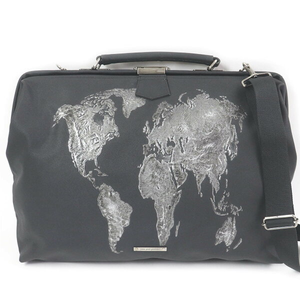 美品□JEAN-PAUL GAULTIER ジャンポールゴルチエ 世界地図 ワールドマップ ロゴプレート付き 2WAY ショルダーバッグ ブリーフケース ブラック メンズ【中古】