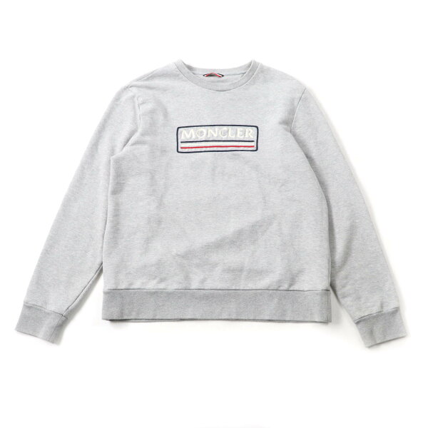 美品★MONCLER モンクレール コットン100% ロゴ刺繍入り クルーネック 長袖 トレーナー スウェット トップス グレー L メンズ【中古】