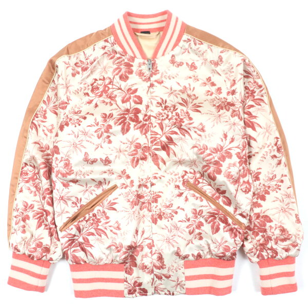極美品▼GUCCI グッチ 737935 シルク混 フローラルプリント ジップアップ ジャケット ブルゾン ピンク系 42 イタリア製 正規品 メンズ【中古】