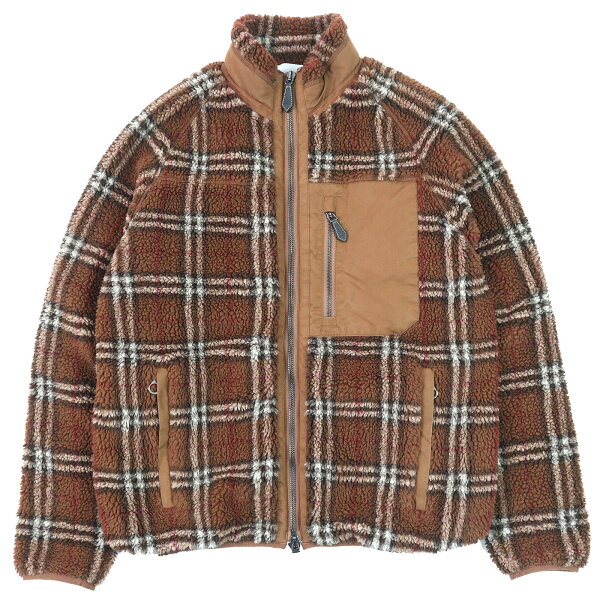 美品△BURBERRY バーバリー 8047868 ノバチェック柄 スタンドカラー ボア フリース ジップアップ ジャケット ブラウン系 M 正規品 メンズ【中古】