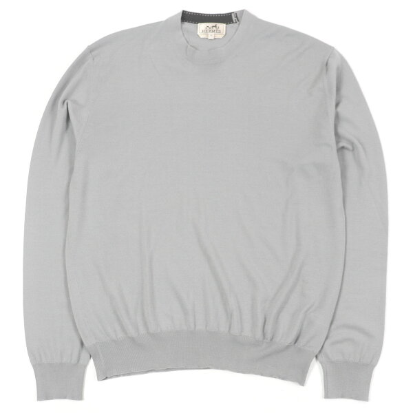 美品□HERMES エルメス 24AW ウール100％ 薄手 ロングスリーブ 長袖ニット セーター グレー M イタリア製 正規品 メンズオススメ【中古】
