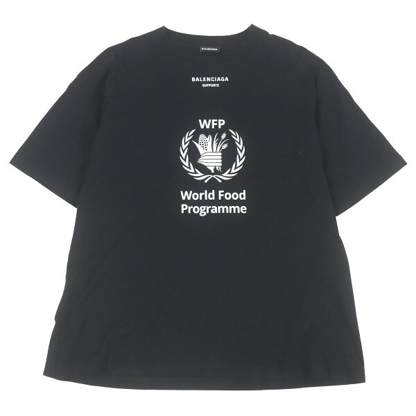 美品□BALENCIAGA バレンシアガ 541874 コットン100％ World Food Programme ロゴプリント オーバーサイズ 半袖Tシャツ ブラック S 正規品 メンズ【中古】