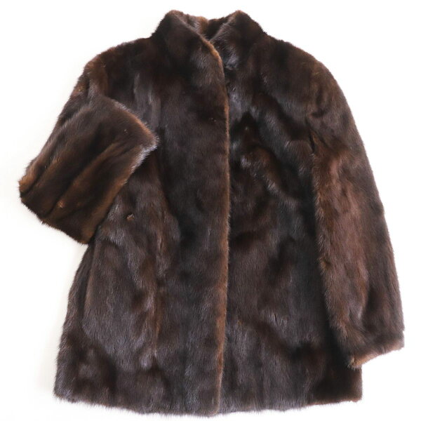 極美品●MINK ミンク 本毛皮ショートコート ジャケット ブラウン 13号 毛質艶やか・柔らか◎【中古】